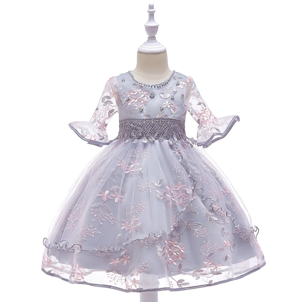 Prezzo Dei bambini Delle Ragazze Mezze Maniche Di Compleanno Del Partito Del Vestito Convenzionale Perle Increspato Elegante Delle Ragazze Abito Da Sposa Ragazza di Abiti Da Ricamo L5015
