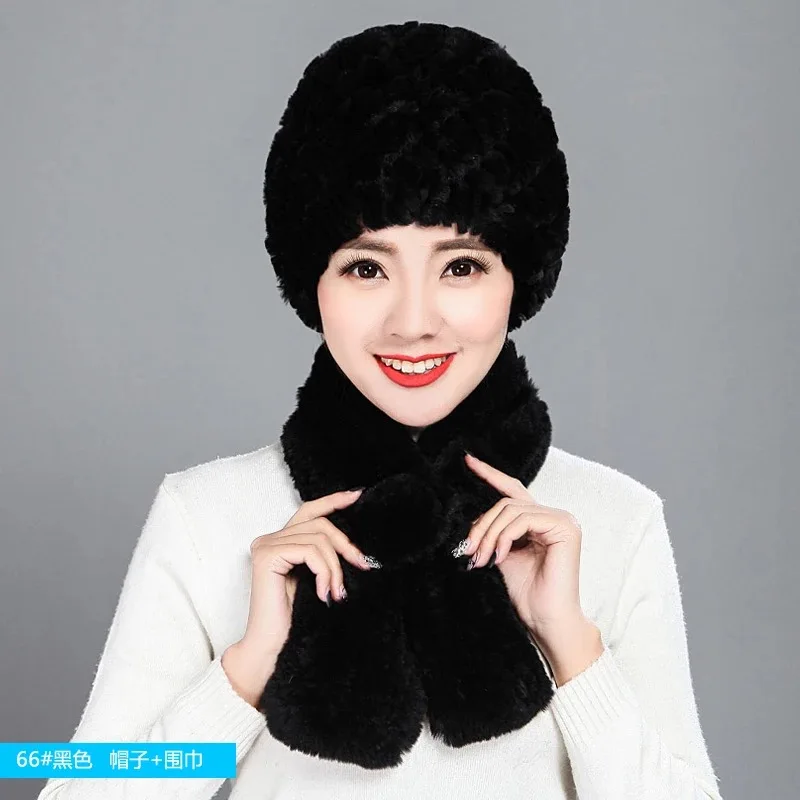 Модная женская меховая шапка, Зимний натуральный настоящий мех кролика, шапка, шарф, набор, высокое качество, для женщин, натуральный мех - Цвет: color 5