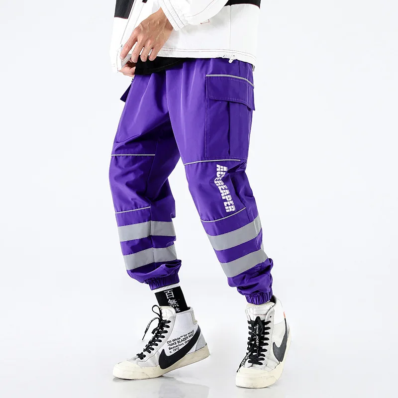 

Reflective Strip Patchwork Cargo Harem Pants Men Harajuku Hip Hop Casual Baggy Sweatpants Streetwear Hipster Pants Trousers