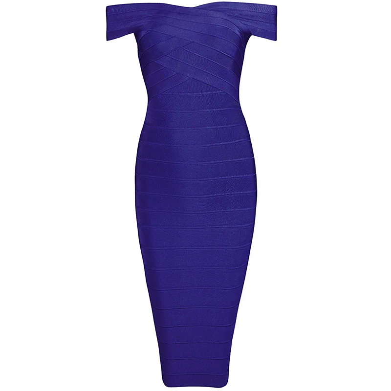 Beateen, женское Бандажное платье миди, с открытыми плечами, новинка, сексуальное, элегантное, до колена, облегающее, вечерние платья для женщин, новая мода - Цвет: dark blue dress
