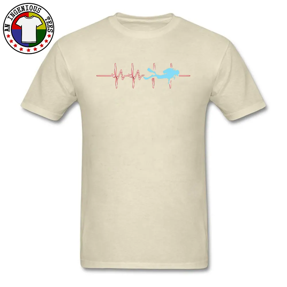 Scuba-Dive-Heart-Beat Short Sleeve Tops & Tees O-Neck Cotton Fabric Mens Top T-shirts Funny Clothing Shirt New Arrival Scuba-Dive-Heart-Beat beige