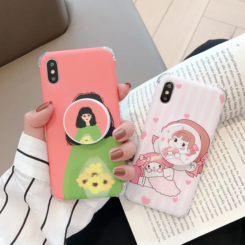 

FastDeng Cute Cartoon Fujiya Girl Phone Cases for iPhone 7 8 6 6s p case Soft TPU with bracket phone case for iPhone X XR XS Max