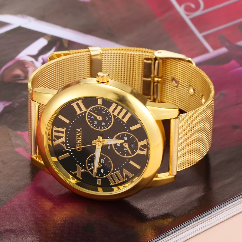 

Fashion men /women watches luxury brand gold stainless steel strap couple quartz Wrist Watch casual men Roman Clock dial