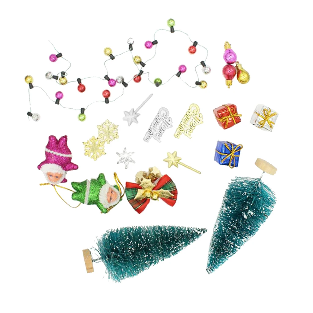 1/12 Dollhouse Miniature Christmas Tree Santa Claus ''Merry Christmas'' Letters Board Xmas Party Decoration Set Toys