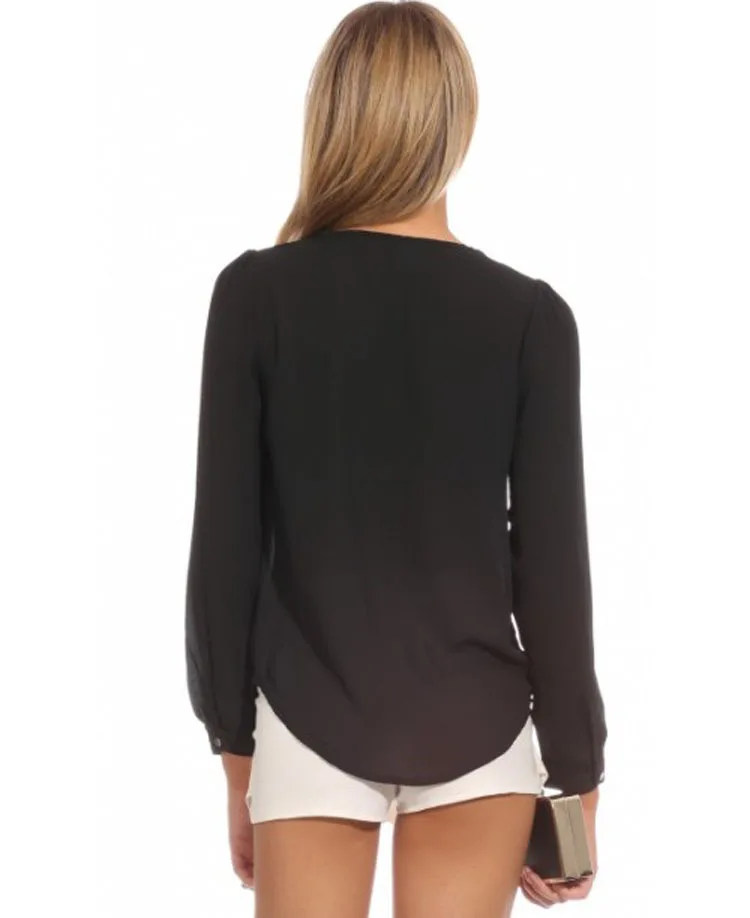 YRRETY, женская шифоновая блузка, v-образный ворот, на молнии, большой размер, с длинным рукавом, свободная рубашка, блуза, женская блуза, Vestidos, Pus Размер