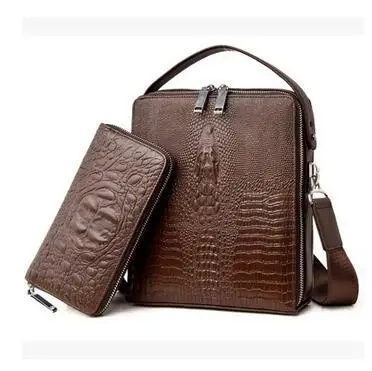 Мужская сумка через плечо, мужские сумки-мессенджеры из натуральной крокодиловой кожи, сумки, роскошная брендовая мужская сумка, сумки через плечо, дизайнерские сумки - Цвет: brown One zip wallet