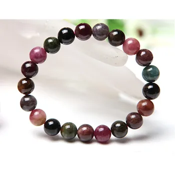 

9mm Genuine Natural Stone Mix Color Tourmaline Gems Stone Round Beads Jewelry Charm Stretch Women's Crystal Bracelet
