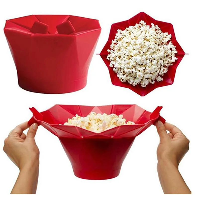 

2018 New Popcorn Microwave Foldable Red Silicone High Quality Kitchen Easy Tools DIY Popcorn Bucket Bowl Maker