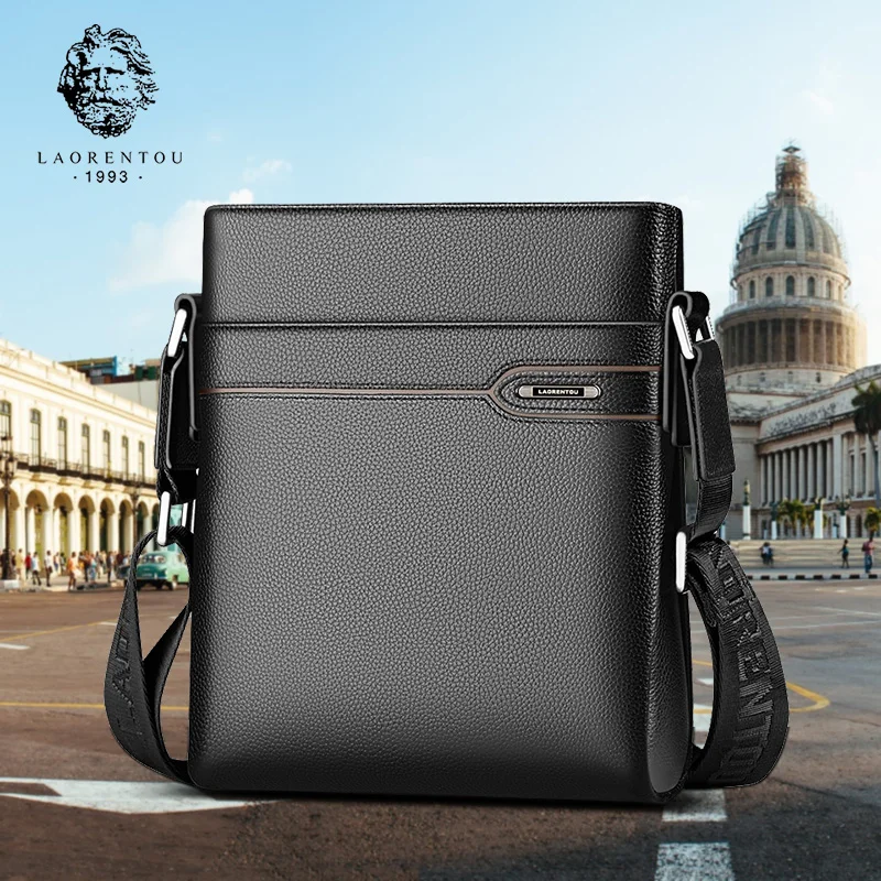 LAORENTOU الرجال جلد طبيعي الأعمال حقيبة ساعي الجانب حقيبة كتف رجل حقيقي جلد البقر خمر عارضة Crossbody حقيبة
