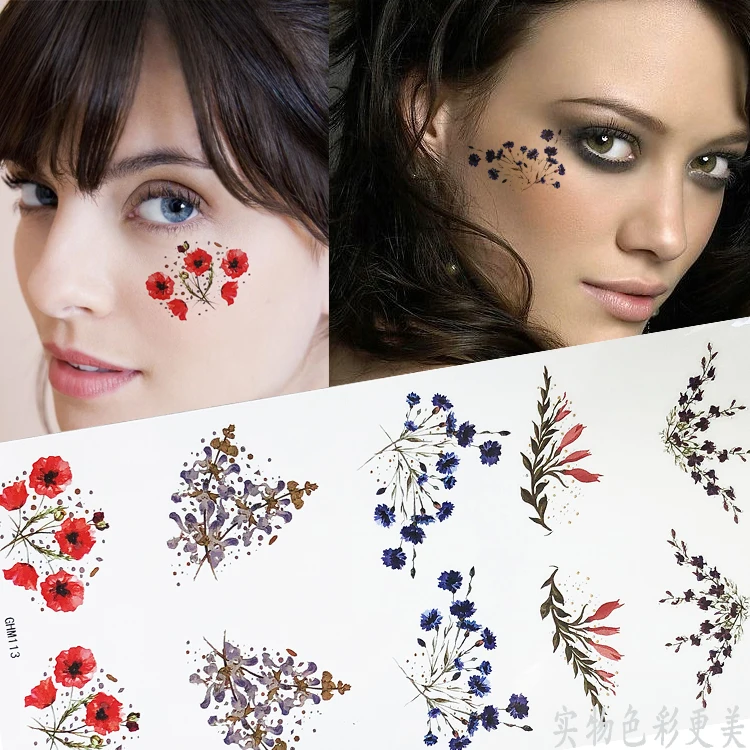 

New fashion Face Tattoo flower Waterproof Temporary cosmetics perform Sexy For Woman Flash Tattoo Stickers gold sliver Metallic