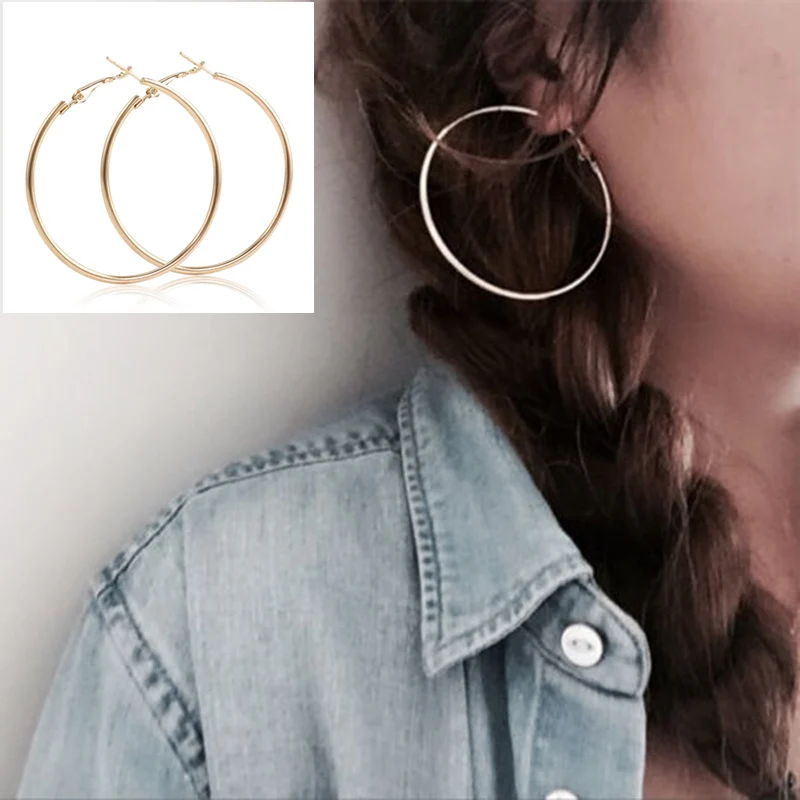 

New Alloy Round Big Large Hoop Earring Gold Sliver plated Drop Earing Earrings For Women statement Jewelry Gifts