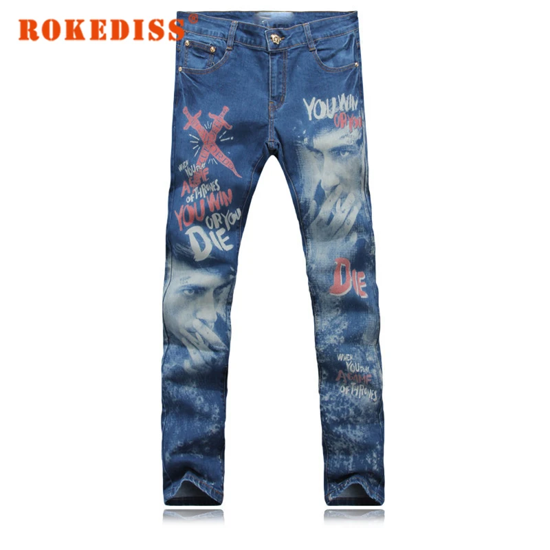 

2017 new fashion straight leg jeans long men male printed denim pants cool cotton designer good quality brand trousers G238