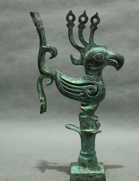 

9" Ancient FengShui Chinese Bronze Bird Phoenix Redpoll Buddha Statue Sculpture