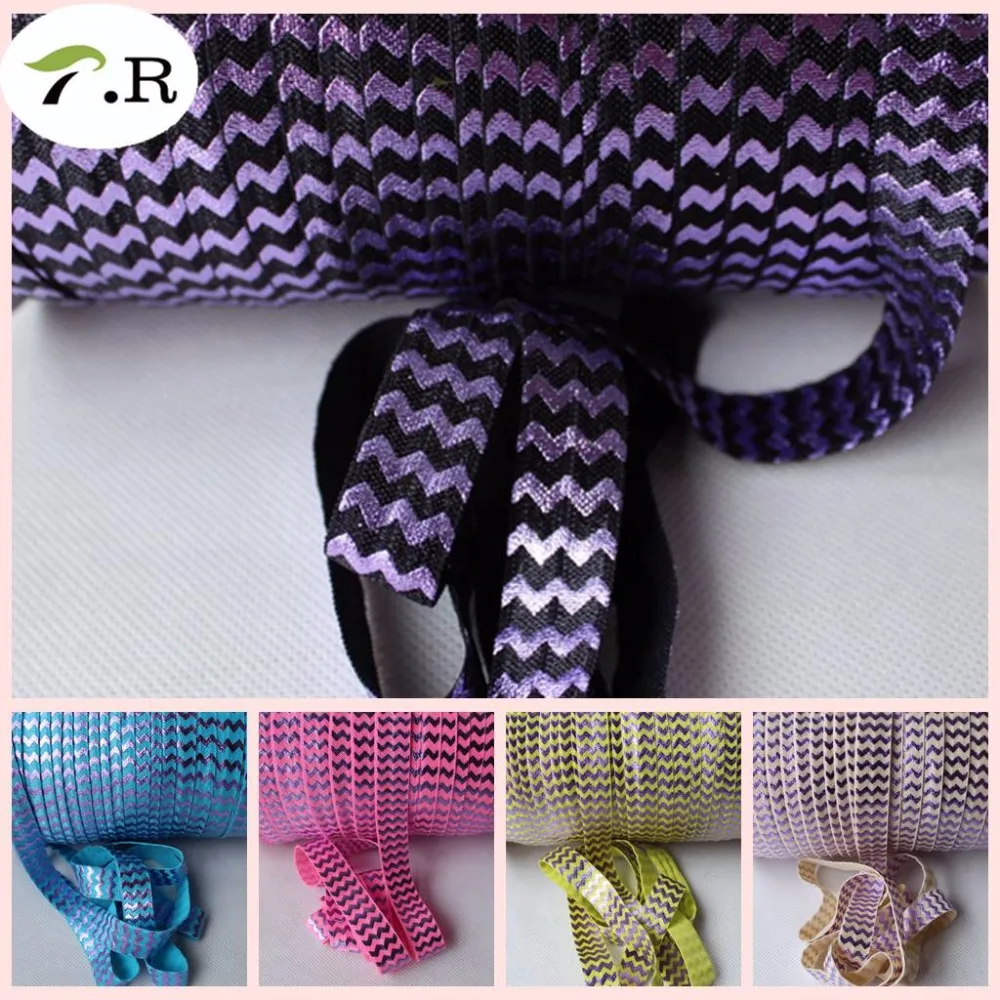 

9 colors Lavender Foil Chevrons FOE elastics, 5/8"metallic lavender chevron fold over elastic 50 yards/roll