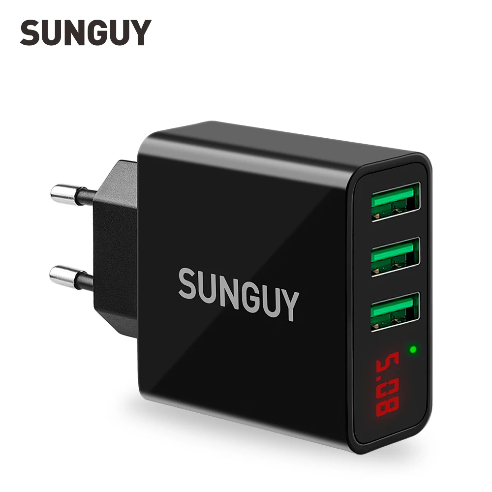 SUNGUY 3 порта USB настенное зарядное устройство 5 V 3A SmartID светодиодный экран дисплея