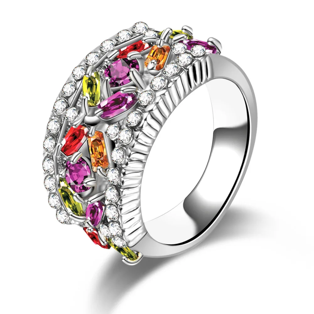 Luxury Statement Wedding Ring for Women Multicolor AAA Zirconia High Quality Party Fashion Jewelry Gift Gold/Silver Color Ring