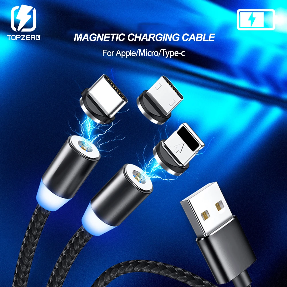Магнитный usb-кабель для быстрой зарядки USB type C, магнитный светодиодный кабель для зарядки 1 м 2 м, кабель Micro usb для мобильного телефона, usb-кабель
