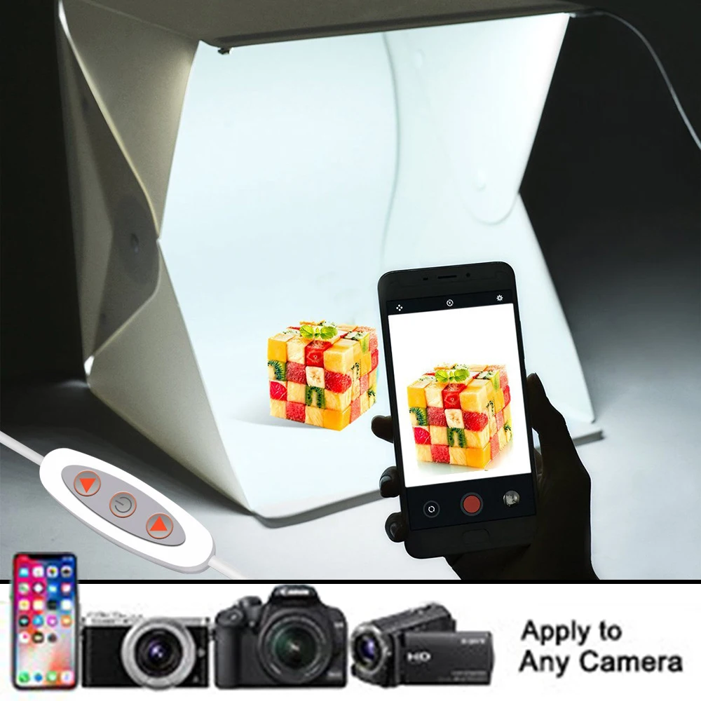 

Portable Folding Studio Diffuse Soft Box With LED Light Black White Photography Background Photo Studio box