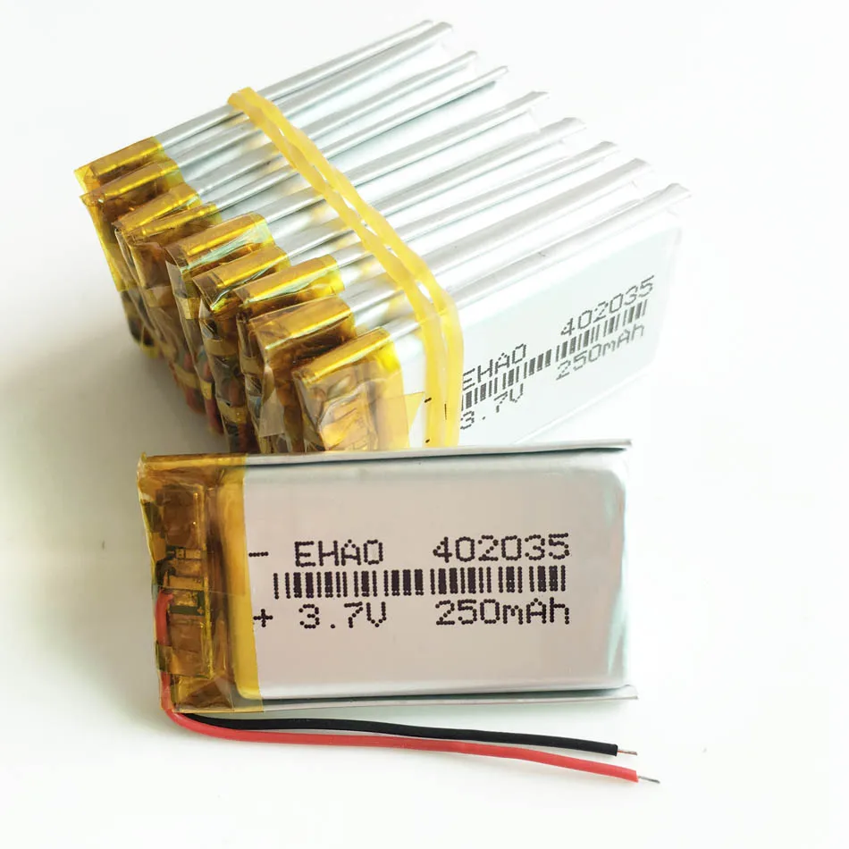 Fone de Ouvido 402035 da Bateria de Polímero de Lítio para Mp3 250 Mah li po Bateria Recarregável Mp4 Mp5 Bluetooth Smart Ver 10 x Pcs 3.7 v