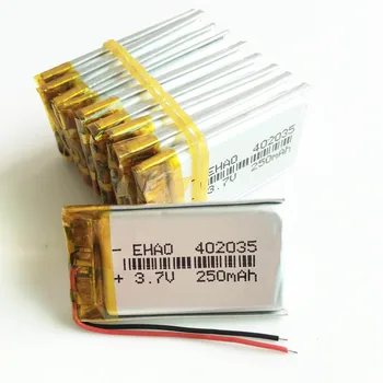 

10 x pcs 3.7V 250mAh lithium Polymer li po Rechargeable Battery 402035 battery For Mp3 MP4 MP5 bluetooth smart watch headphone