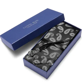 

Brand 7.5cm Classic Men Tie Business Wedding Striped PaisleyTie For Man Gift Set Tie,Handkerchief,Cufflinks in Gift Box