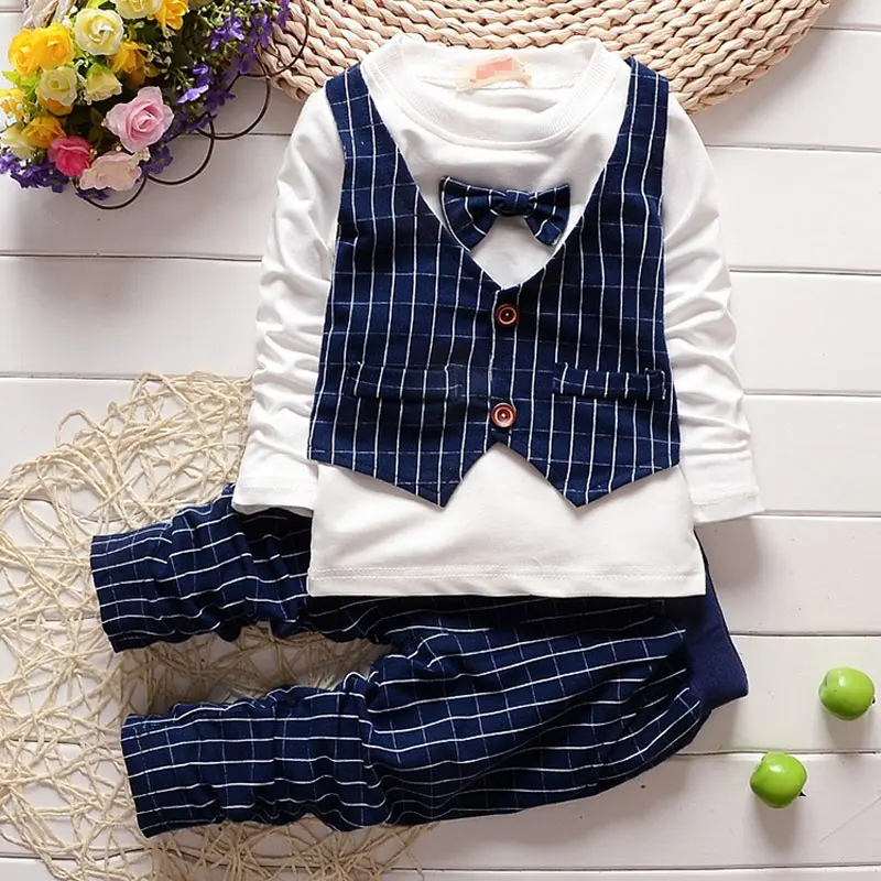 

Spring Boy baby brand design gentleman clothes long-sleeved suit costume for baby's boys clothing outfit casual grid Slim sets