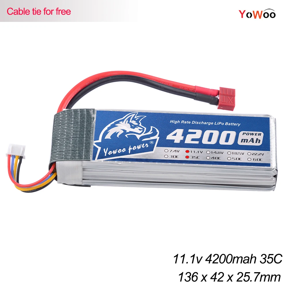 

YOWOO 11.1v 4200mah 35C Max 70C RC Lipo 3S Battery For Four Axis Drone Helicopter Airplane Car Boat Quadcopter UAV FPV T XT60