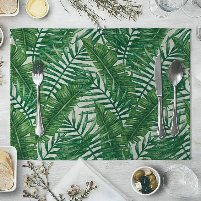 4pc Tropical Plant Mat Set Table Placemats Durable Linen Food Mats Pad