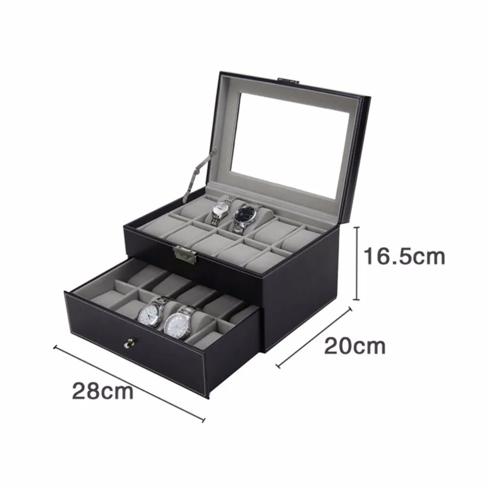 

Fashion 20 Plaid Jewelry Organizer watch box display case box case leather square two layer jewelry special maintenance tablebox