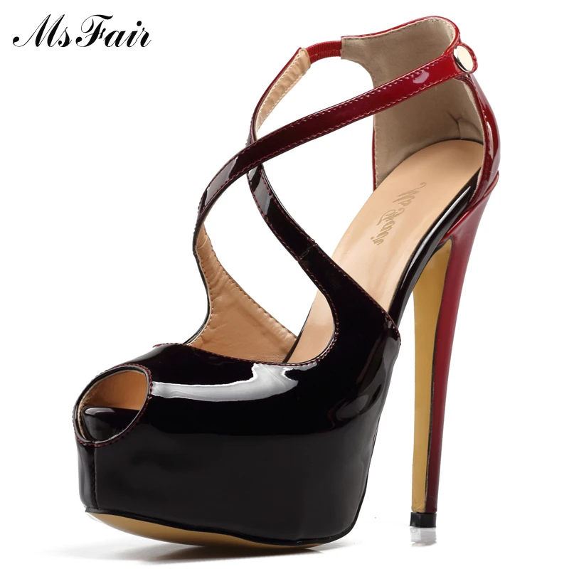 

MSFAIR Shallow Platform Women Pumps Thin Heels Peep Toe High Heels Buckle Stiletto heel Casual Fashion Ladies Pumps Large Size