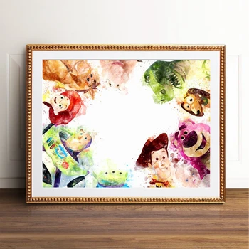 Acquerello Bambini Personaggio dei cartoni animati Tela Poster Nursery Wall Art Stampa Pittura Fumetti Immagine Decorazione della camera da letto dei bambini