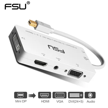

New Mini dp to VGA DVI HDMI Adapter 4 in 1 for Macbook Tablet Monitor Computer Projector with 3.55m audio