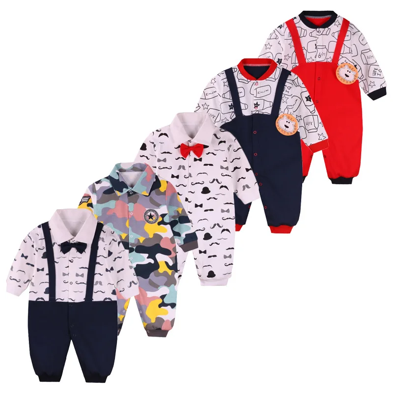 

2017 New spring/autumn boys/girl clothing 3-12month baby rompers cotton Gentleman Body Suit long sleeve newborn baby clothes