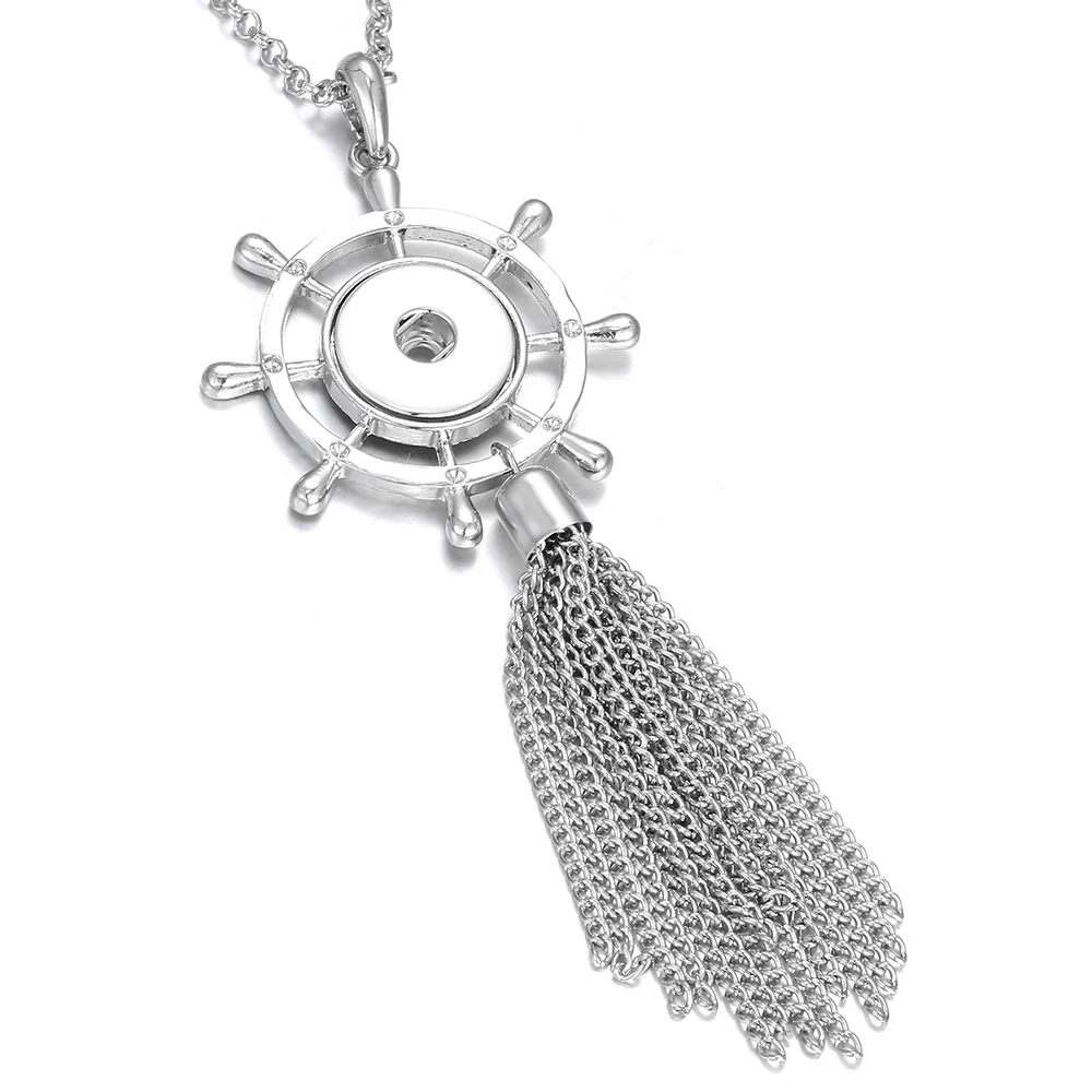 Новое ювелирное длинное кистовое ожерелье круглые металлические 18 мм Кнопка Ожерелье DIY женские защелкивающиеся Подвески ожерелье s для женщин