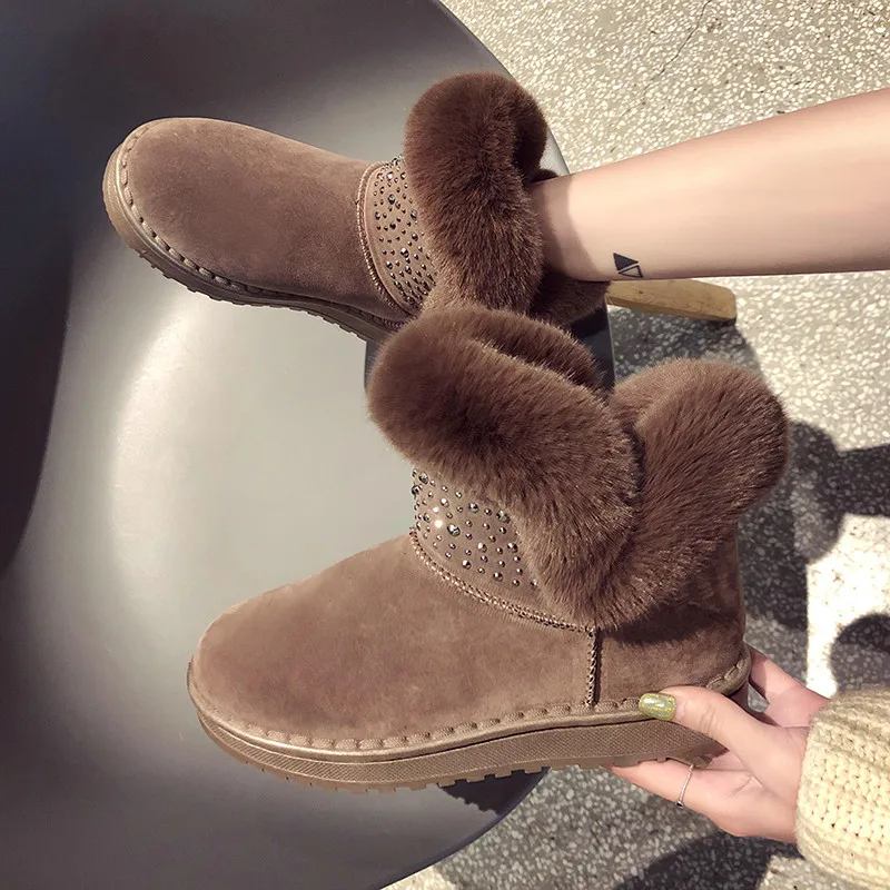 

PHYANIC 2018 Winter Women Boots Flock Warm Ankle Snow Boots Platform Rhinestone decoration Snow Boots Women Female Boots Winter