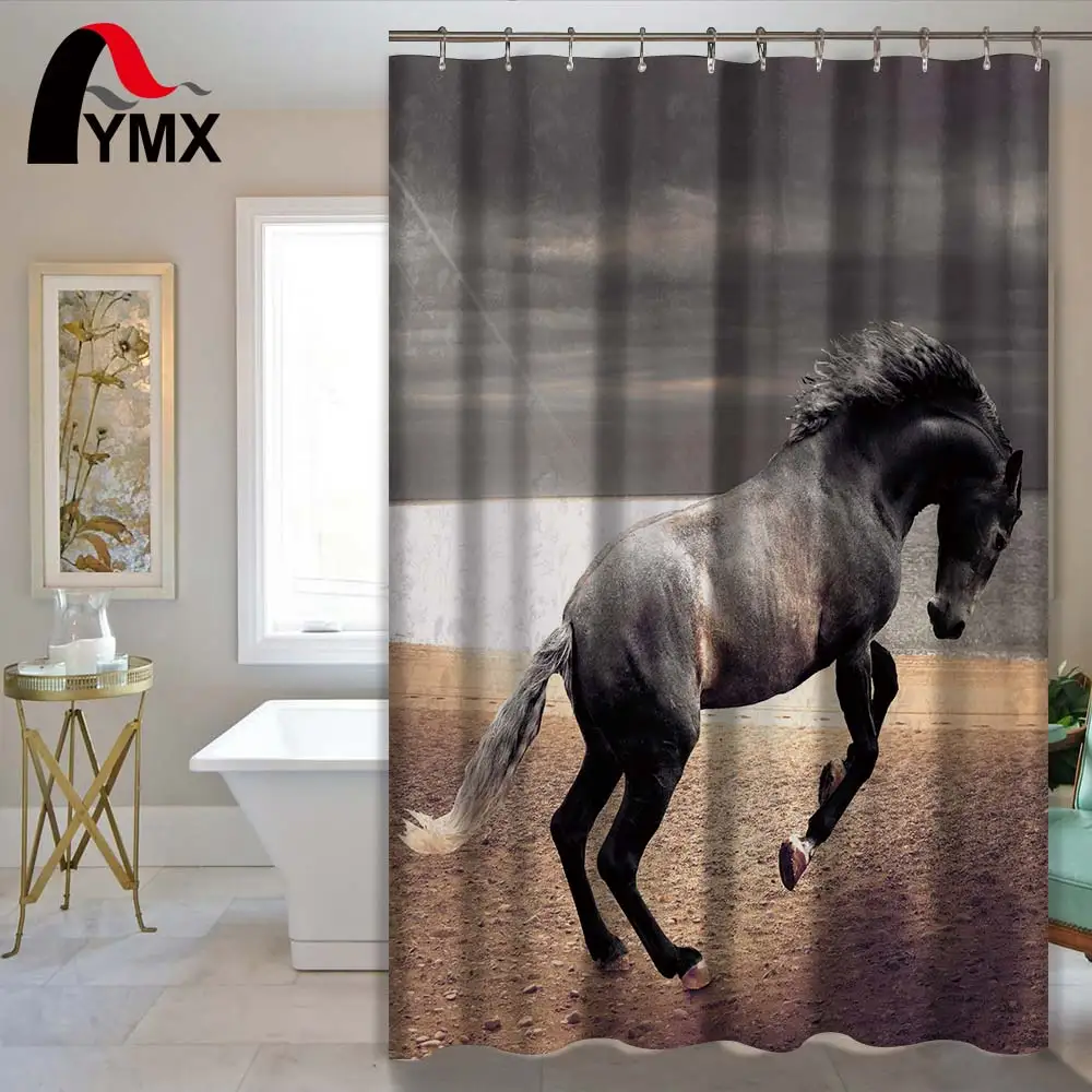Водонепроницаемая занавеска для душа в виде животного, занавеска для ванной комнаты, Креативные аксессуары из полиэстера с лошадью и 12 крючками, cortina de bano - Цвет: MYSC00592
