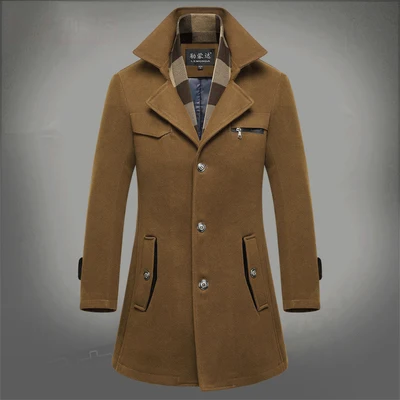 AYUNSUE/осенне-зимняя шерстяная куртка, Мужская парка, новинка, толстая длинная бушлат, Abrigo Hombre, приталенное пальто, большие размеры 3XL LX784 - Цвет: Light Tan