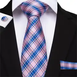 DiBanGu Новый розовый синий плед галстук 100% шелк 160 см галстук носовой платок запонки галстук для Для мужчин Бизнес Свадебная вечеринка Для