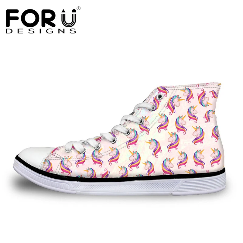 

FORUDESIGNS Hot Sale 3D Unicorn Design Women Vulcanize Shoes Classic High Top Shoes for Ladies Flats Female Canvas Casual Shoes