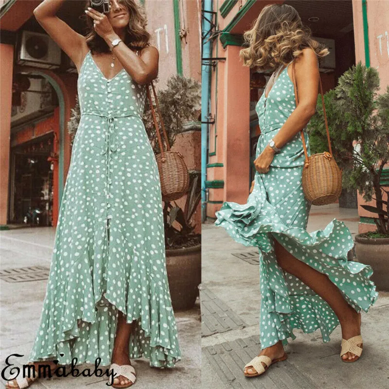 

USA Women Boho Long Maxi Dress Lady Party Evening Summer Sundress