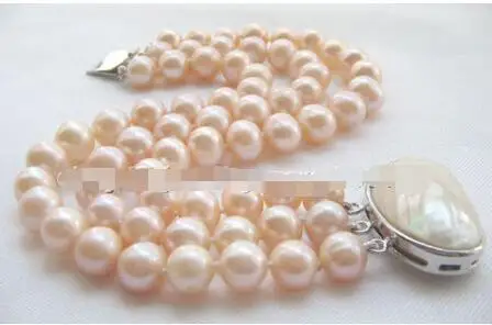 

FREE SHIPPING HOT sell new Style >>>>Beautiful 8" 3row 10mm natural pink round freshwater pearl bracelet