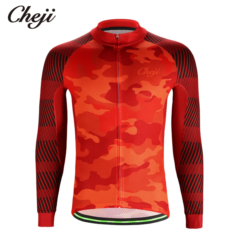 CHEJI Camouflage Red Mens Long Sleeves Cycling Jer...