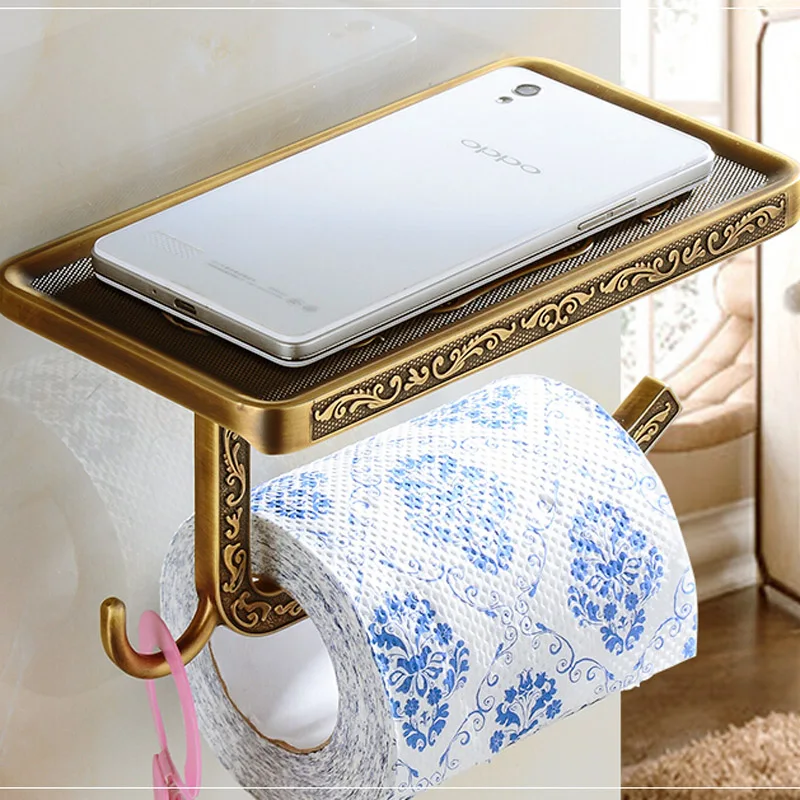 3D carving Antique Brass Bathroom Toilet Paper Holder Artistic Roll Tissue Rack mobile phone rack Stacks Free Shipping | Обустройство