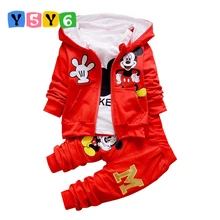 Осенние комплекты одежды для маленьких девочек и мальчиков, милые хлопковые костюмы с Минни Маус для малышей, пальто+ футболка+ штаны, повседневные спортивные детские костюмы из 3 предметов