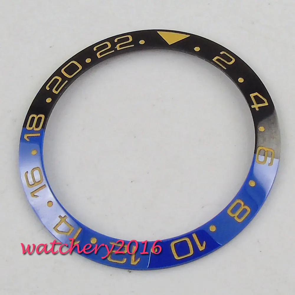 38mm black blue ceramic bezel Yellow numbers insert for 40mm submariner men's watch