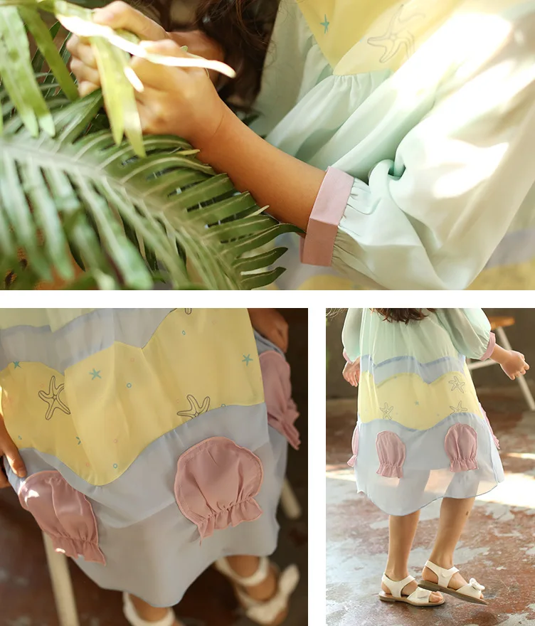 Новое летнее шифоновое платье с принтом свободное тонкое платье с короткими рукавами для маленьких девочек праздничная одежда для подростков детское платье принцессы w597
