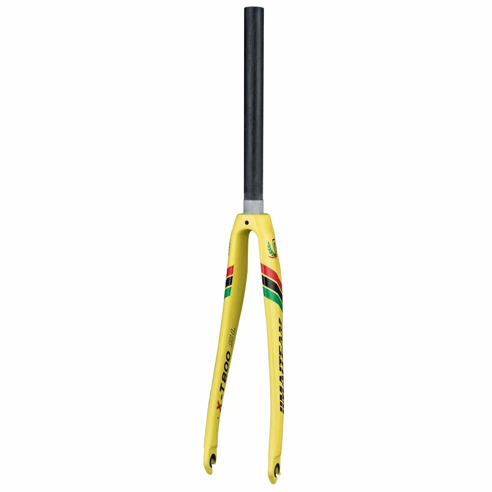 

2018 NEW JIMAITEAM Cycling Carbon Road Fork 3K Carbon Fiber Road Bicycle Forks Road Bike Parts 28.6 Ultralight arc-shaped Yellow