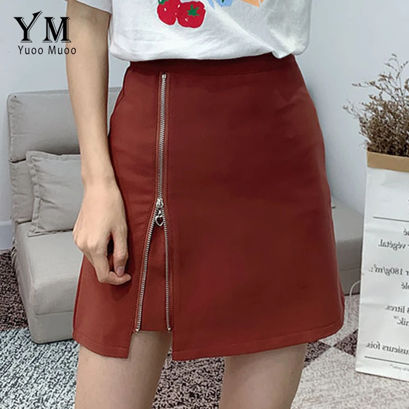 

YuooMuoo Design Zipper Sexy Mini Skirt 2019 Summer Asymmetrical High Waist Skirt Women Good Quality Hip Up A Line Short Skirt