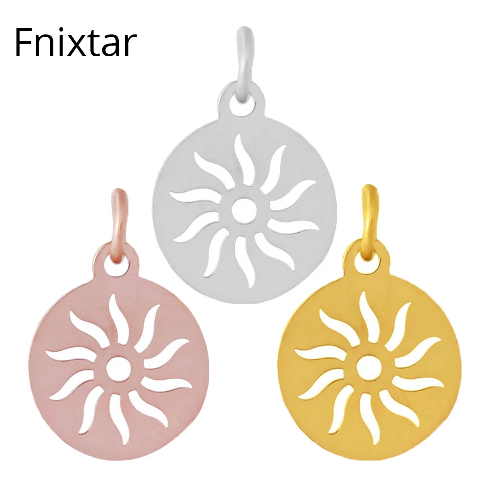 

Fnixtar New Stainless Steel DIY Pendant Bracelet Polished Sun Metal Charms Pendants for Making Jewelry Accessoreis 10pcs/lot