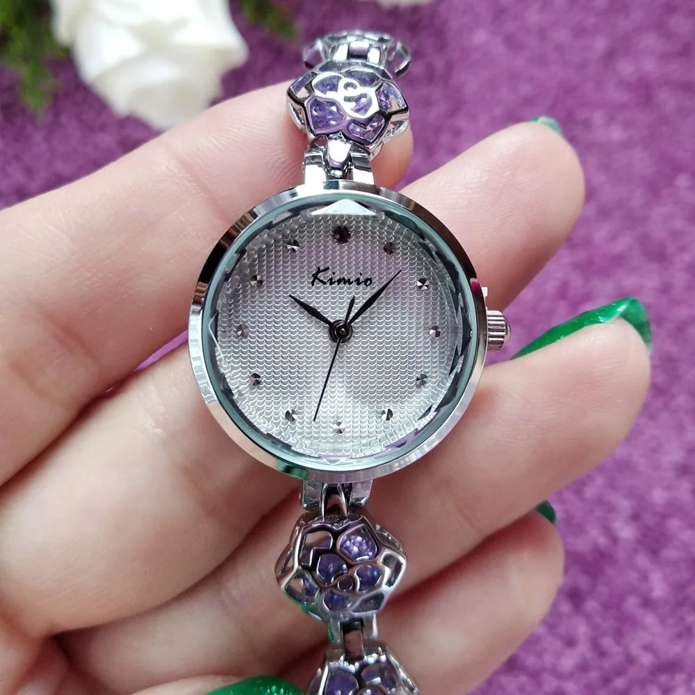 KIMIO Womans Watch Ladies Camellia Flower Watch Rose Gold Bracelets For Women Luxury Brand Quartz Dress Wrist Watches For Women